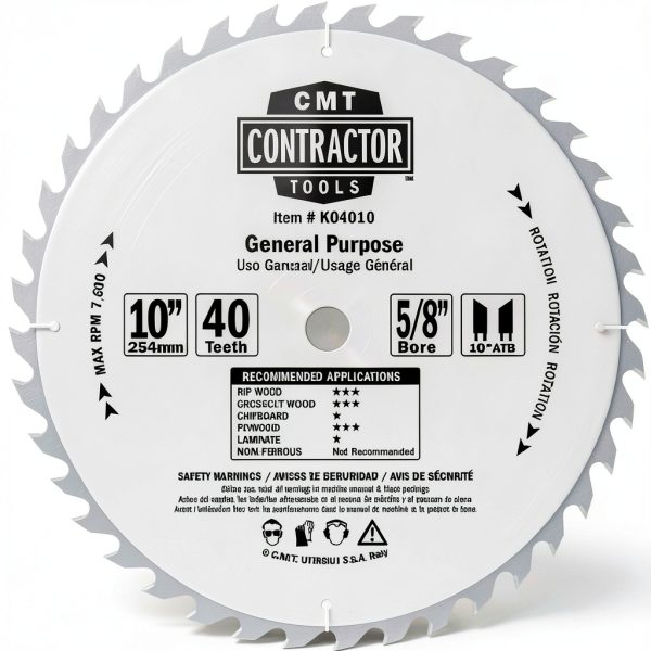 CMT K04010 ITK Contractor 10 inch Table Saw Blade 40 Teeth HSS-0
