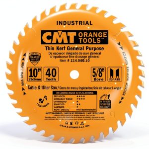 CMT 214.040.10 Industrial Thin Kerf General Purpose Saw Blade, 10-Inch x 40 Teeth 20° ATB Grind with 5/8-Inch Bore, PTFE Coating-0