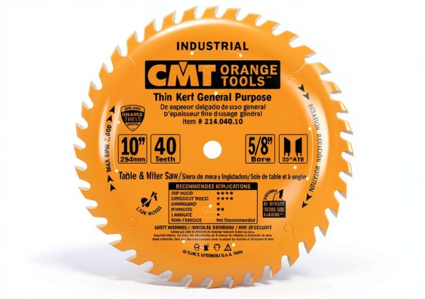 CMT 214.040.10 Industrial Thin Kerf General Purpose Saw Blade, 10-Inch x 40 Teeth 20° ATB Grind with 5/8-Inch Bore, PTFE Coating-0