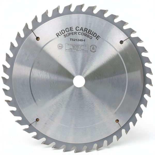 Ridge Carbide 12" 40T, Super Combination Table Saw Blade, Alternate Raker Grind (4+1),+15° Hook, 1" Bore, Plate Thickness .095", Full Kerf (0.125") for Cutting Wood and Sheet Goods-0