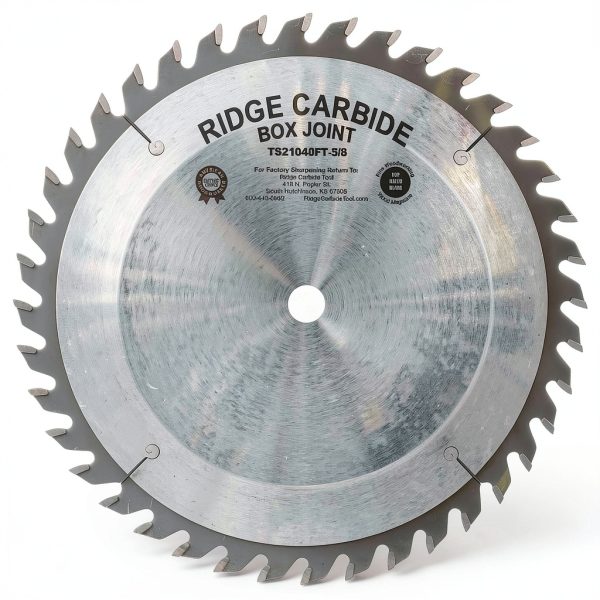 Ridge Carbide 10" 40T, Flat Top Table Saw Box Joint Blade, Flat Top Grind (FT),+15° Hook, 5/8" Bore, Plate Thickness .094", Full Kerf (0.125") for Cutting Wood and Sheet Goods-0