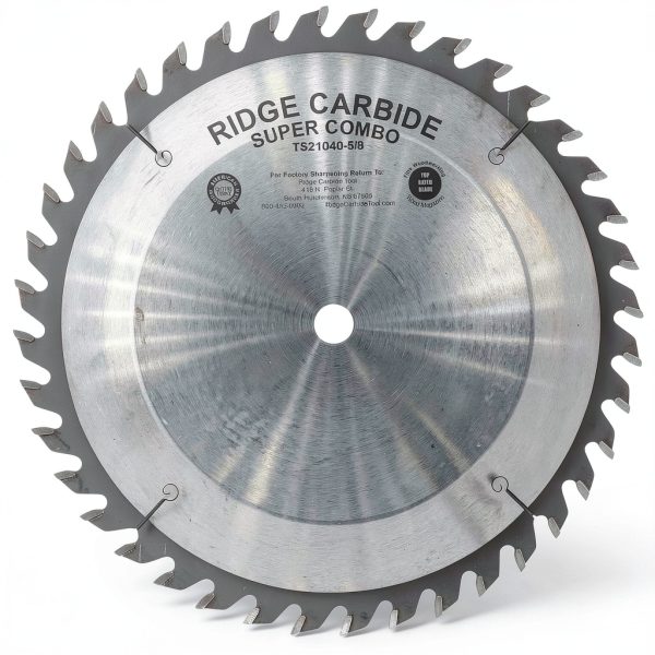 Ridge Carbide 10" 40T Super Combination Table Saw Blade, Raker Grind (4+1),+15° Hook, 5/8" Bore, Plate Thickness 0.094", Full Kerf (0.125") Super Combination Blade for Cutting Wood and Sheet Goods-0