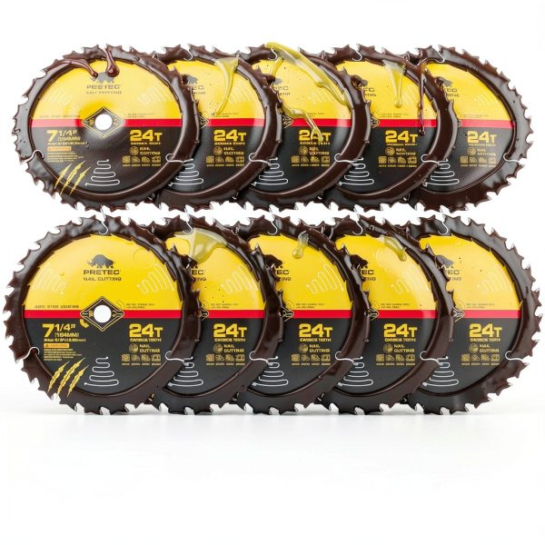 Circular Saw Blade 7 1/4" 24T Wood Cutting Framing/Fine Finish Circular Saw Blade, 5/8" Arbor, TCT Carbide-Tipped, Teflon Anti-Stick, Miter Saws Blades for Wood, MDF, OSB, Laminated, Plywood (10 Pack)-0