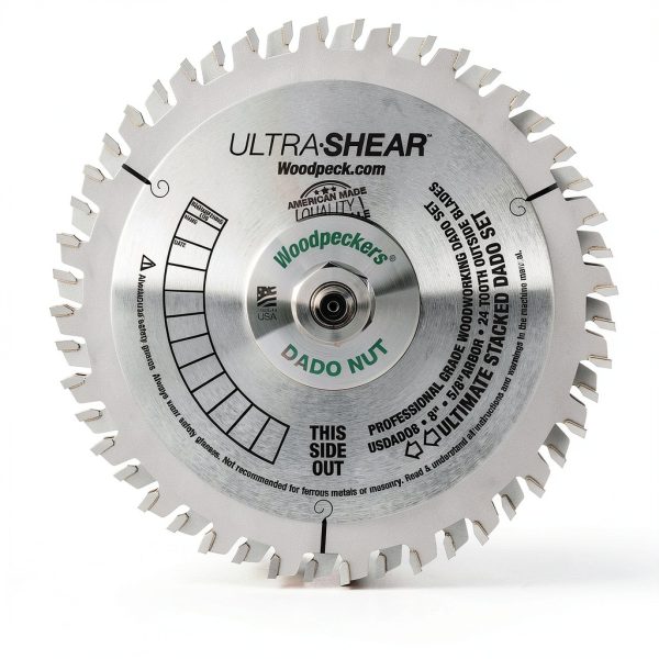 Ultimate Dado Stack 12 Piece Set, 8 Inch, 12-Tooth Chippers, 24-Tooth Blades, Magnetic Shims, 5/8" Arbor, Table Saw Blade - USDADO8-2