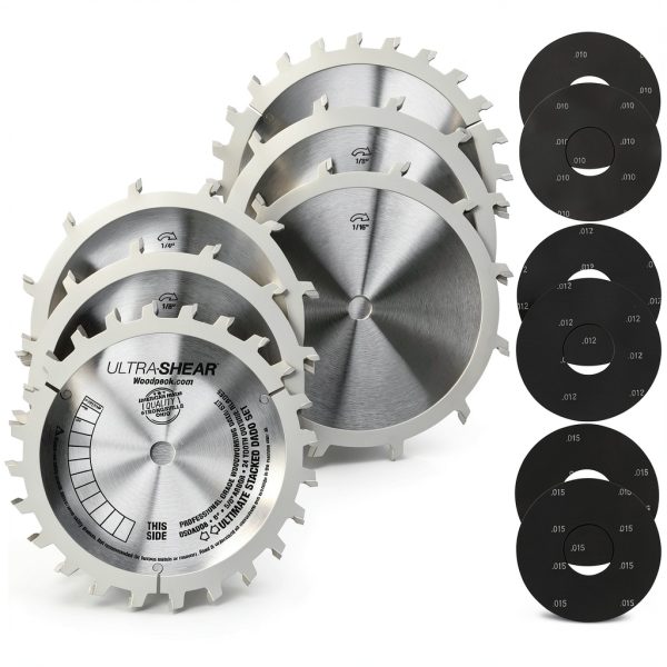 Ultimate Dado Stack 12 Piece Set, 8 Inch, 12-Tooth Chippers, 24-Tooth Blades, Magnetic Shims, 5/8" Arbor, Table Saw Blade - USDADO8-0